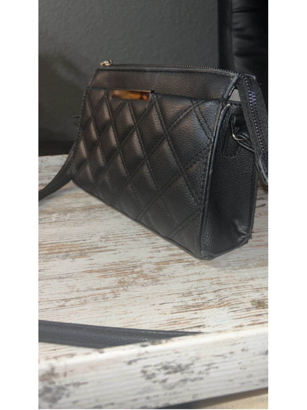 Women's Unbranded Quilted Crossbody Bag One Size Black Gold - Picture 4 of 9